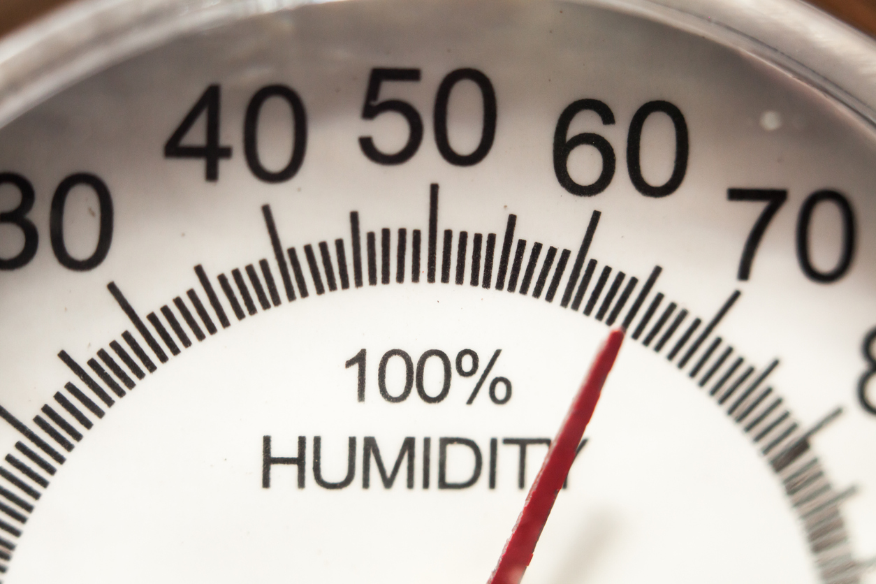 Hygrometer showing humidity levels of 65%