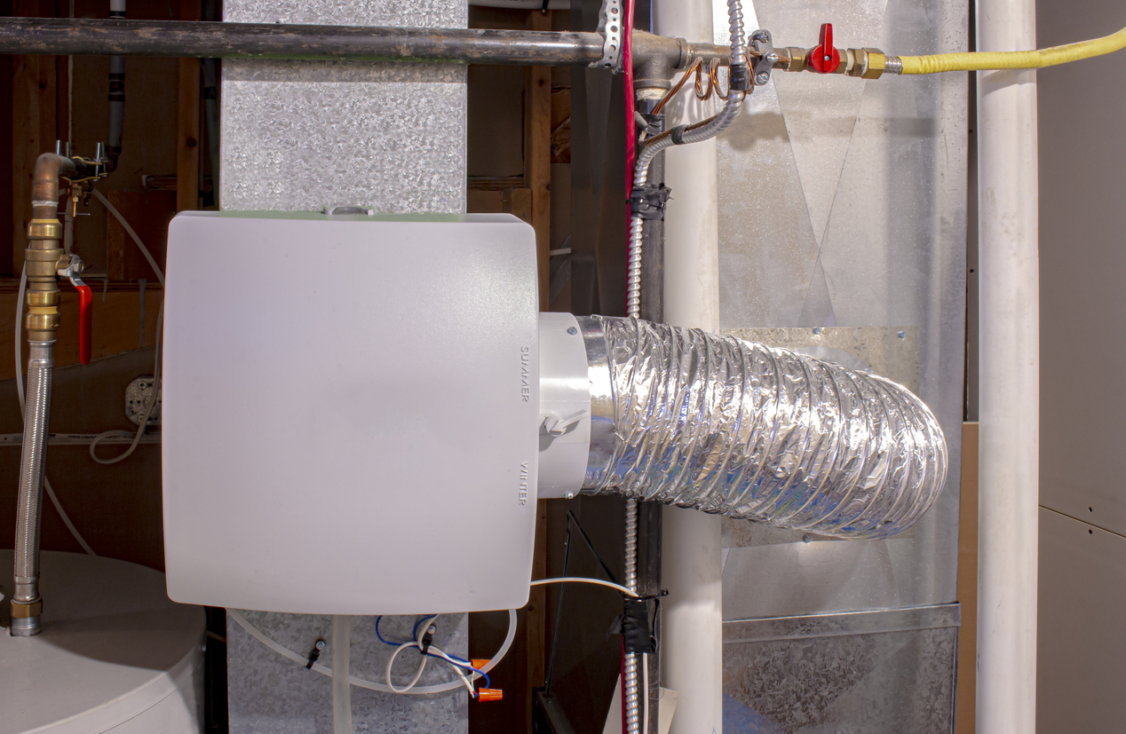 A whole-home humidifier installed in the basement of a Wisconsin home